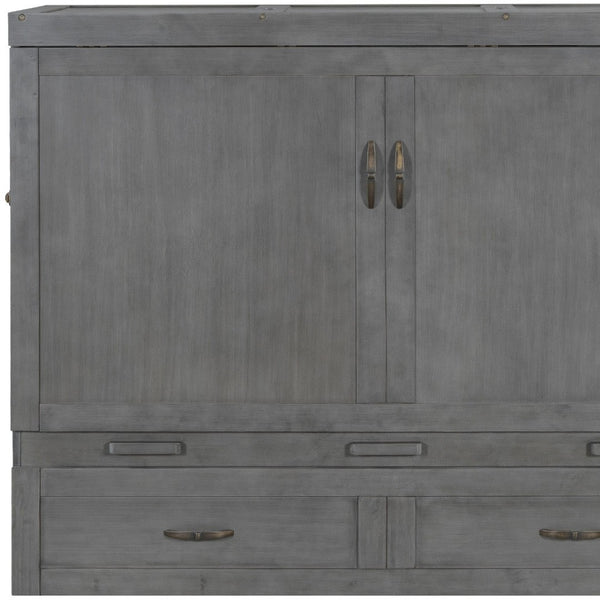 HomeRoots Gray Wood Queen Murphy Bed - Stylish Space-Saving Design with USB Charging for Small Rooms 596495