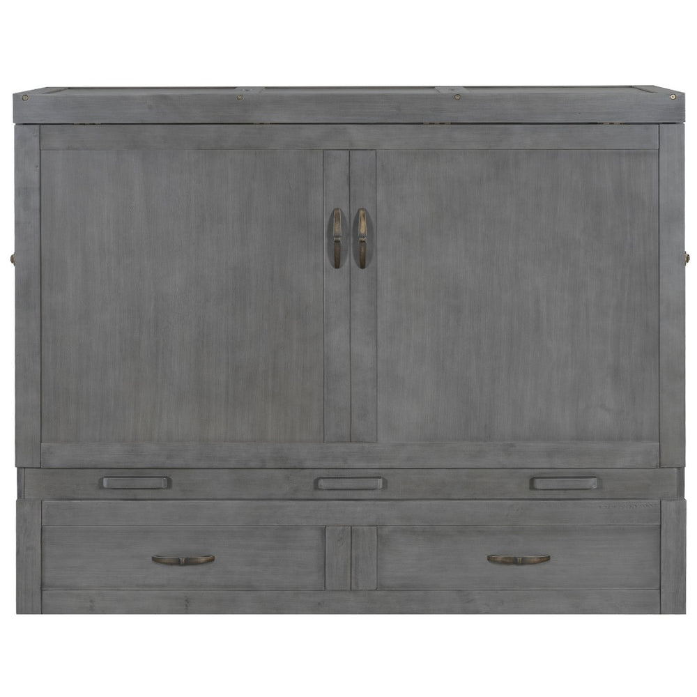 HomeRoots Gray Wood Queen Murphy Bed - Stylish Space-Saving Design with USB Charging for Small Rooms 596495