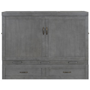 HomeRoots Gray Wood Queen Murphy Bed - Stylish Space-Saving Design with USB Charging for Small Rooms 596495
