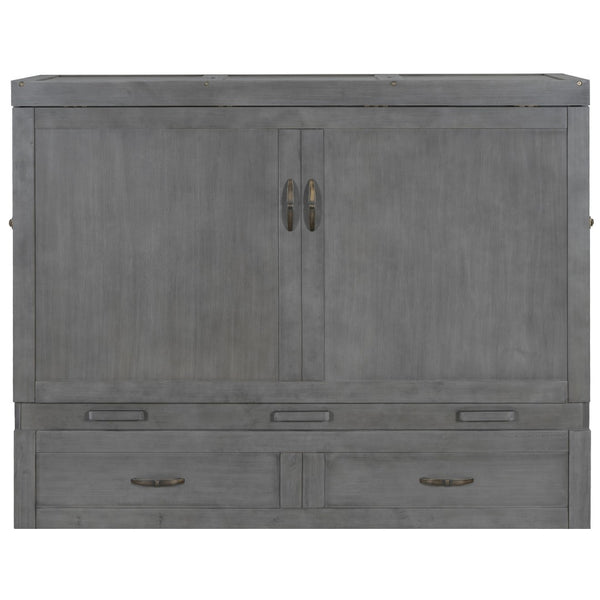 HomeRoots Gray Wood Queen Murphy Bed - Stylish Space-Saving Design with USB Charging for Small Rooms 596495