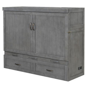 HomeRoots Gray Wood Queen Murphy Bed - Stylish Space-Saving Design with USB Charging for Small Rooms 596495
