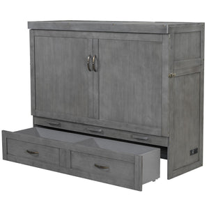 HomeRoots Gray Wood Queen Murphy Bed - Stylish Space-Saving Design with USB Charging for Small Rooms 596495