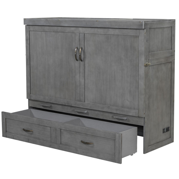 HomeRoots Gray Wood Queen Murphy Bed - Stylish Space-Saving Design with USB Charging for Small Rooms 596495