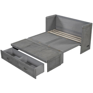 HomeRoots Gray Wood Queen Murphy Bed - Stylish Space-Saving Design with USB Charging for Small Rooms 596495