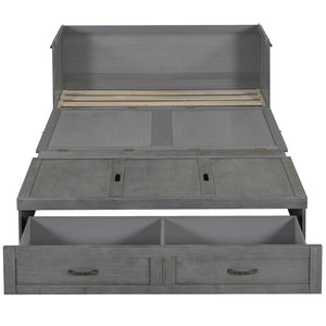 HomeRoots Gray Wood Queen Murphy Bed - Stylish Space-Saving Design with USB Charging for Small Rooms 596495