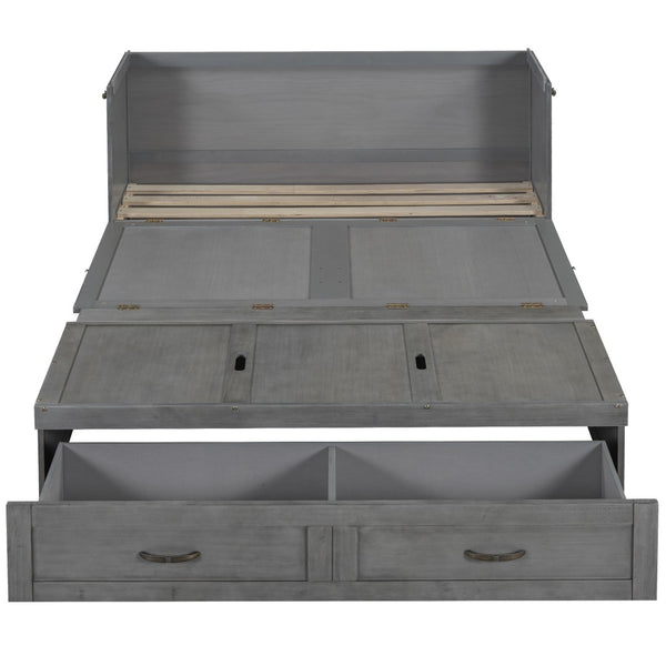 HomeRoots Gray Wood Queen Murphy Bed - Stylish Space-Saving Design with USB Charging for Small Rooms 596495