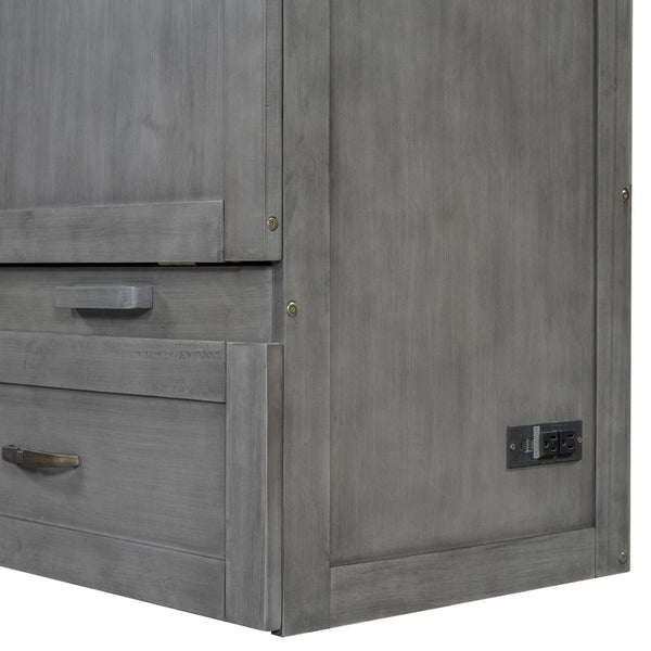 HomeRoots Gray Wood Queen Murphy Bed - Stylish Space-Saving Design with USB Charging for Small Rooms 596495