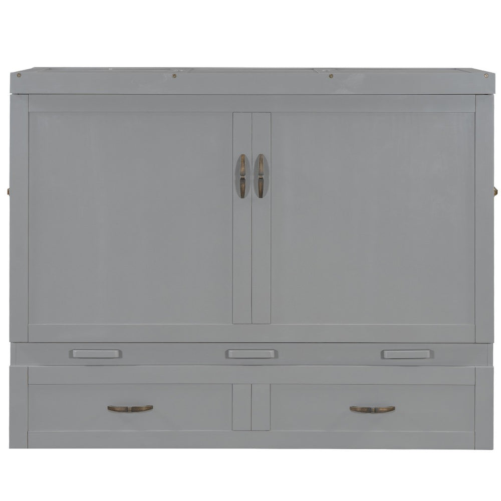 HomeRoots Gray Wood Queen Murphy Bed – Space-Saving Design with USB Charging for Modern Homes and Small Spaces 596496