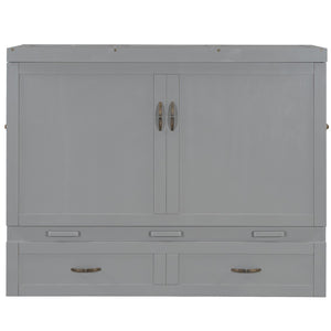 HomeRoots Gray Wood Queen Murphy Bed – Space-Saving Design with USB Charging for Modern Homes and Small Spaces 596496