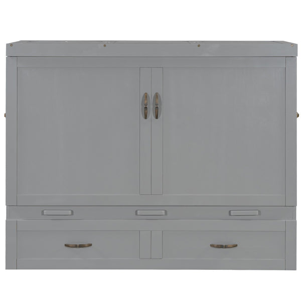 HomeRoots Gray Wood Queen Murphy Bed – Space-Saving Design with USB Charging for Modern Homes and Small Spaces 596496
