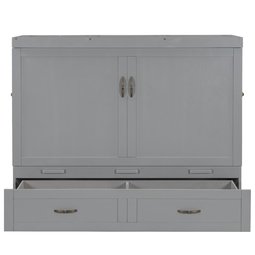 HomeRoots Gray Wood Queen Murphy Bed – Space-Saving Design with USB Charging for Modern Homes and Small Spaces 596496