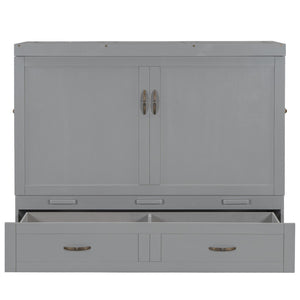 HomeRoots Gray Wood Queen Murphy Bed – Space-Saving Design with USB Charging for Modern Homes and Small Spaces 596496