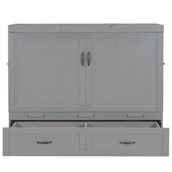 HomeRoots Gray Wood Queen Murphy Bed – Space-Saving Design with USB Charging for Modern Homes and Small Spaces 596496