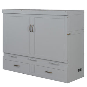 HomeRoots Gray Wood Queen Murphy Bed – Space-Saving Design with USB Charging for Modern Homes and Small Spaces 596496