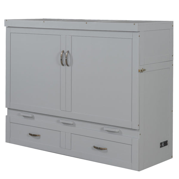 HomeRoots Gray Wood Queen Murphy Bed – Space-Saving Design with USB Charging for Modern Homes and Small Spaces 596496