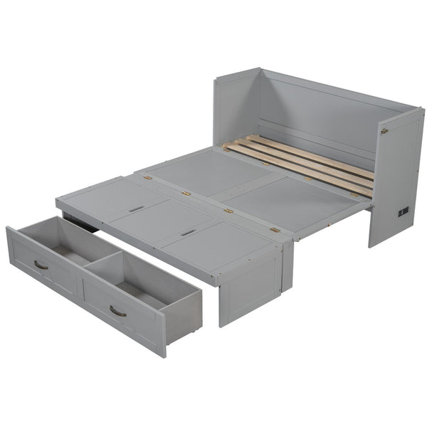 HomeRoots Gray Wood Queen Murphy Bed – Space-Saving Design with USB Charging for Modern Homes and Small Spaces 596496