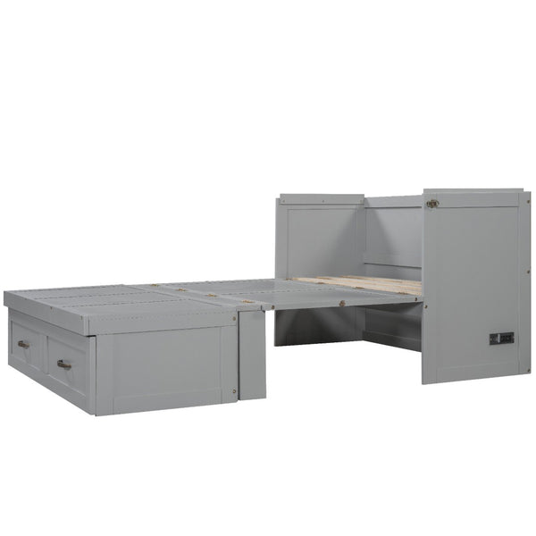 HomeRoots Gray Wood Queen Murphy Bed – Space-Saving Design with USB Charging for Modern Homes and Small Spaces 596496