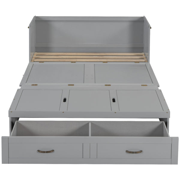 HomeRoots Gray Wood Queen Murphy Bed – Space-Saving Design with USB Charging for Modern Homes and Small Spaces 596496