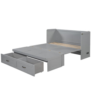 HomeRoots Gray Wood Queen Murphy Bed – Space-Saving Design with USB Charging for Modern Homes and Small Spaces 596496