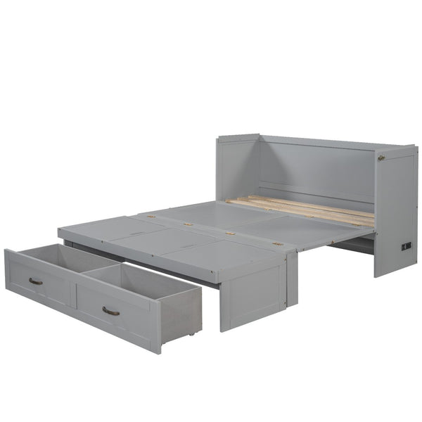 HomeRoots Gray Wood Queen Murphy Bed – Space-Saving Design with USB Charging for Modern Homes and Small Spaces 596496