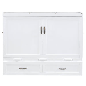 HomeRoots White Wood Queen Murphy Bed – Stylish Space-Saving Cabinet with USB Charging for Modern Living 596497