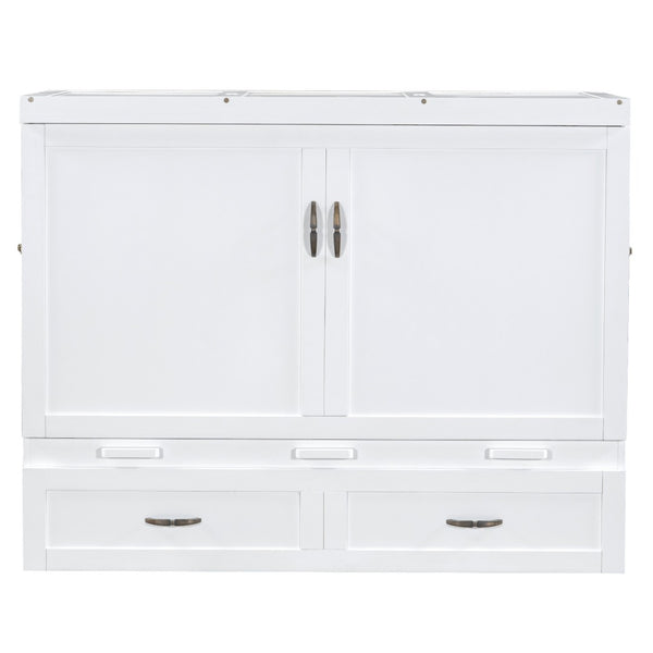 HomeRoots White Wood Queen Murphy Bed – Stylish Space-Saving Cabinet with USB Charging for Modern Living 596497