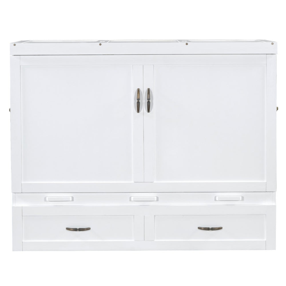 HomeRoots White Wood Queen Murphy Bed – Stylish Space-Saving Cabinet with USB Charging for Modern Living 596497