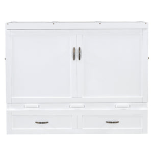 HomeRoots White Wood Queen Murphy Bed – Stylish Space-Saving Cabinet with USB Charging for Modern Living 596497