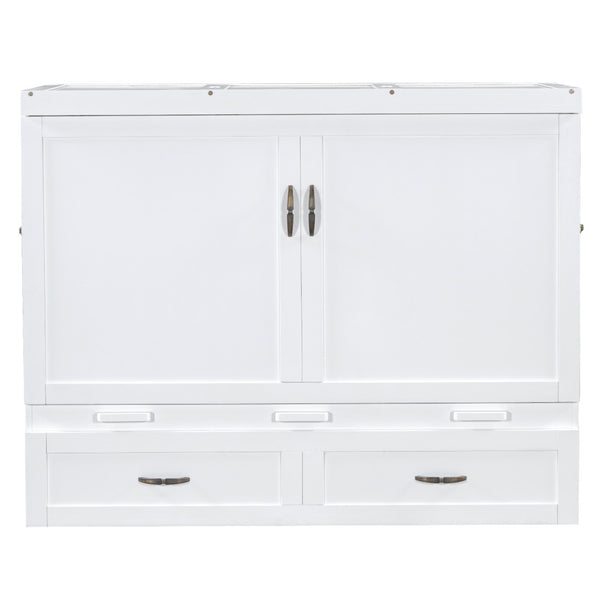 HomeRoots White Wood Queen Murphy Bed – Stylish Space-Saving Cabinet with USB Charging for Modern Living 596497