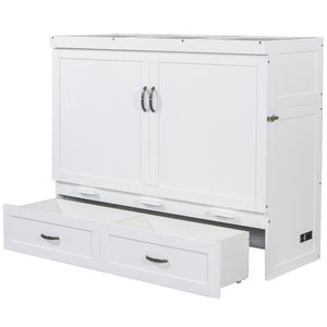 HomeRoots White Wood Queen Murphy Bed – Stylish Space-Saving Cabinet with USB Charging for Modern Living 596497