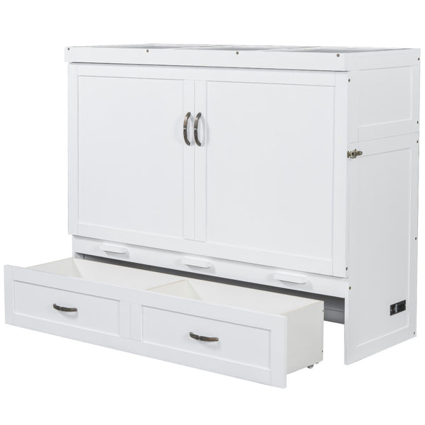 HomeRoots White Wood Queen Murphy Bed – Stylish Space-Saving Cabinet with USB Charging for Modern Living 596497