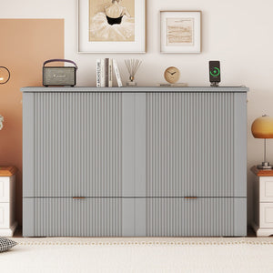 HomeRoots Gray Wood Full Murphy Bed with USB Port – Space-Saving, Stylish, and Functional Solution for Any Room 596498