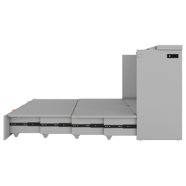 HomeRoots Gray Wood Full Murphy Bed with USB Port – Space-Saving, Stylish, and Functional Solution for Any Room 596498