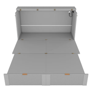 HomeRoots Gray Wood Full Murphy Bed with USB Port – Space-Saving, Stylish, and Functional Solution for Any Room 596498