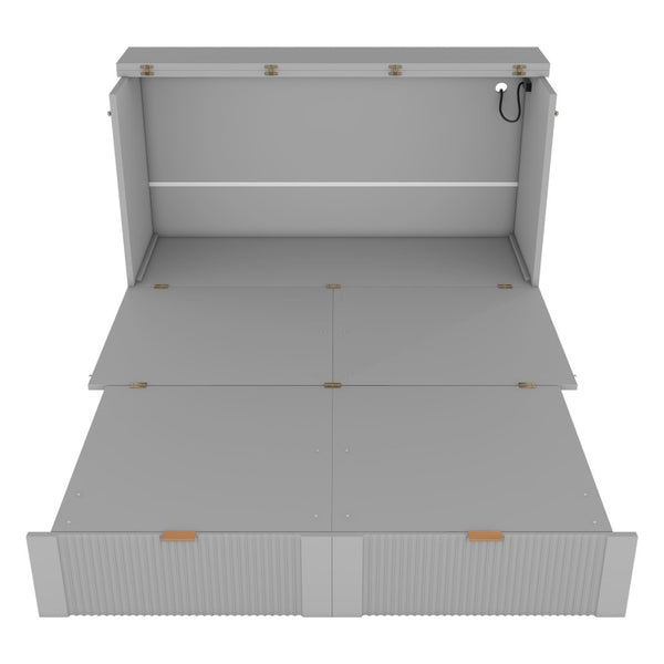 HomeRoots Gray Wood Full Murphy Bed with USB Port – Space-Saving, Stylish, and Functional Solution for Any Room 596498