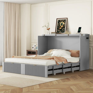 HomeRoots Gray Wood Queen Murphy Bed with Integrated USB – Space-Saving Design for Stylish Modern Living 596499