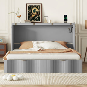 HomeRoots Gray Wood Queen Murphy Bed with Integrated USB – Space-Saving Design for Stylish Modern Living 596499