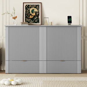 HomeRoots Gray Wood Queen Murphy Bed with Integrated USB – Space-Saving Design for Stylish Modern Living 596499