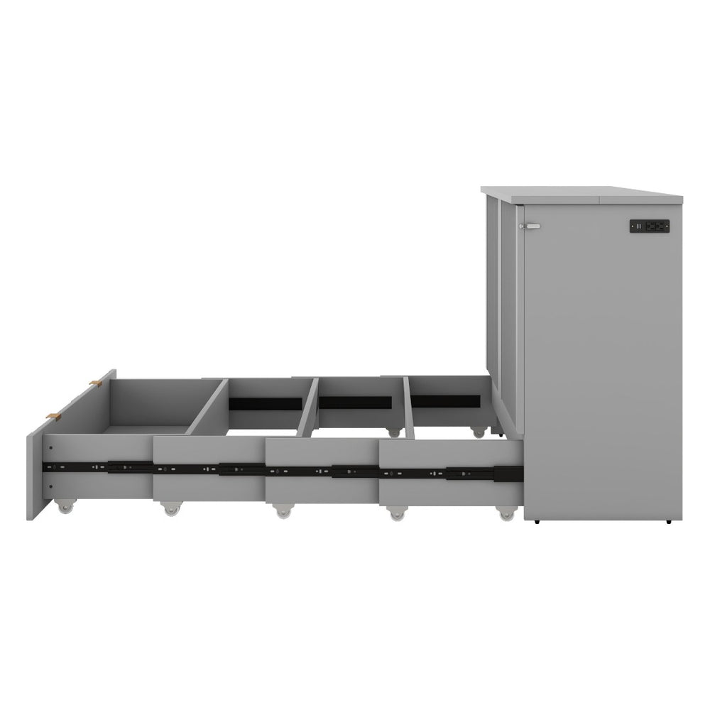 HomeRoots Gray Wood Queen Murphy Bed with Integrated USB – Space-Saving Design for Stylish Modern Living 596499