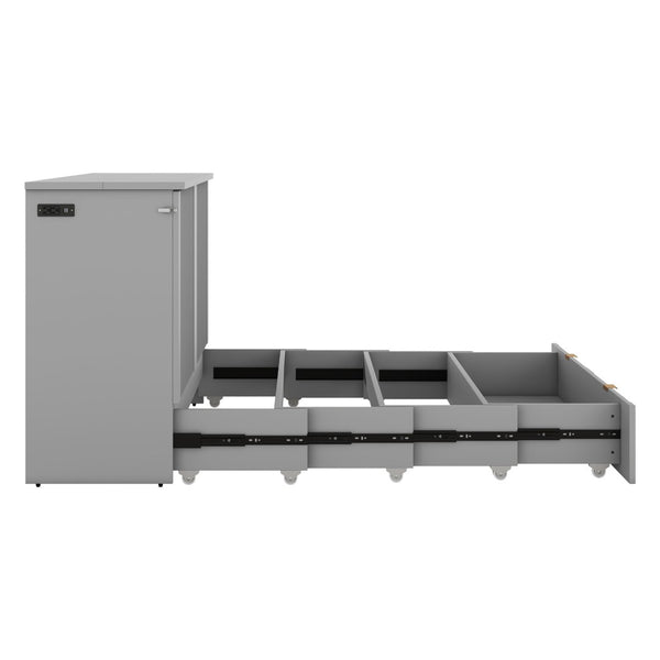 HomeRoots Gray Wood Queen Murphy Bed with Integrated USB – Space-Saving Design for Stylish Modern Living 596499