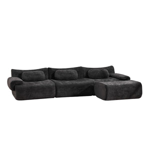 English Elm Modular Chenille Deep Seat Sectional Sofa with Bamboo Frame for Living Room Lounge Black W1829S00071