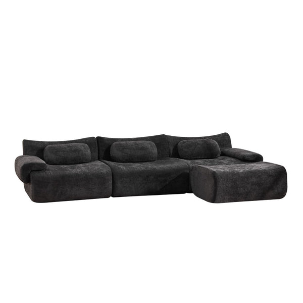 English Elm Modular Chenille Deep Seat Sectional Sofa with Bamboo Frame for Living Room Lounge Black W1829S00071