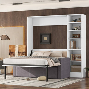 HomeRoots White Wood Full Murphy Bed - Elegant Space-Saving Design, Stylish Cabinet, Perfect for Any Room! 596500