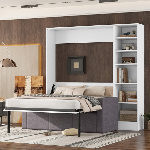 HomeRoots White Wood Full Murphy Bed - Elegant Space-Saving Design, Stylish Cabinet, Perfect for Any Room! 596500