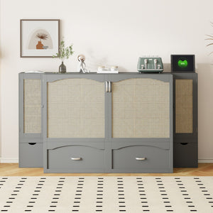 HomeRoots Gray Wood Full Murphy Bed with USB Charging - Space-Saving Design for Stylish Guest Rooms & Offices 596501