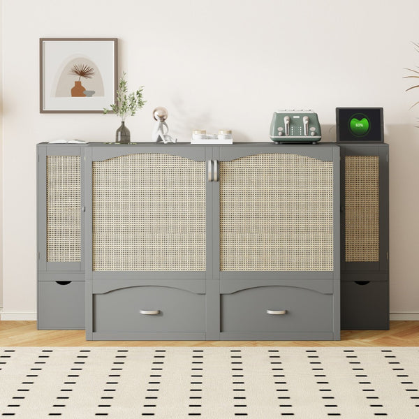 HomeRoots Gray Wood Full Murphy Bed with USB Charging - Space-Saving Design for Stylish Guest Rooms & Offices 596501
