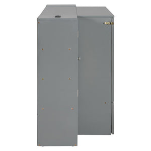 HomeRoots Gray Wood Full Murphy Bed with USB Charging - Space-Saving Design for Stylish Guest Rooms & Offices 596501