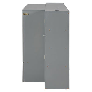 HomeRoots Gray Wood Full Murphy Bed with USB Charging - Space-Saving Design for Stylish Guest Rooms & Offices 596501