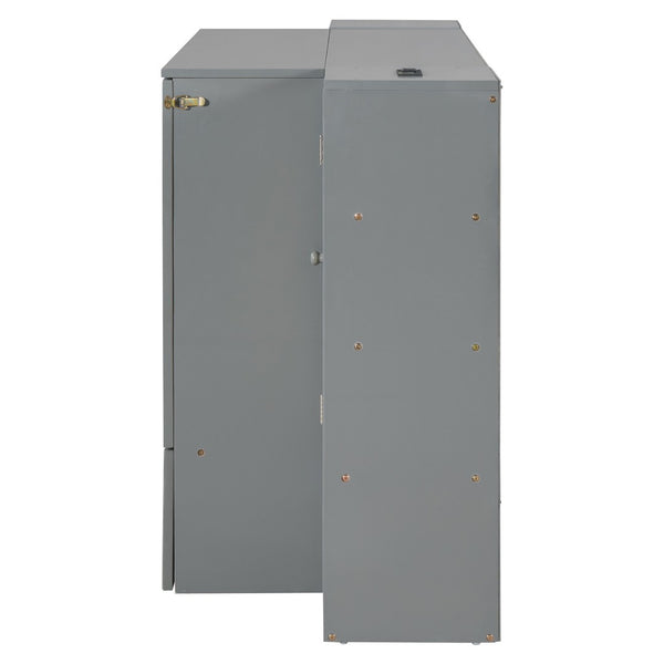 HomeRoots Gray Wood Full Murphy Bed with USB Charging - Space-Saving Design for Stylish Guest Rooms & Offices 596501