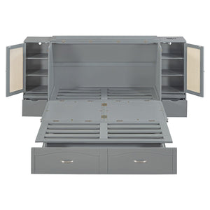 HomeRoots Gray Wood Full Murphy Bed with USB Charging - Space-Saving Design for Stylish Guest Rooms & Offices 596501